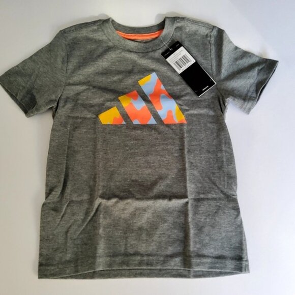 adidas Boys' Short Sleeve Cotton Jersey Logo T-Shirt Tee, Charcoal Grey Multi Ca - Picture 5 of 6